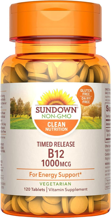 Sundown Timed Release Vitamin B12 1000 Mcg, Supports Nervous System And Cellular Energy Health, 120 Tablets