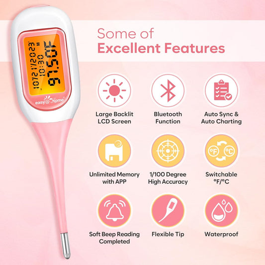 Easy@Home Smart Basal Thermometer, Large Screen And Backlit, Fsa Eligible, Period Tracker With Premom(Ios & Android) - Auto Bbt Sync, Charting, Coverline & Accurate Fertility Prediction Ebt-300