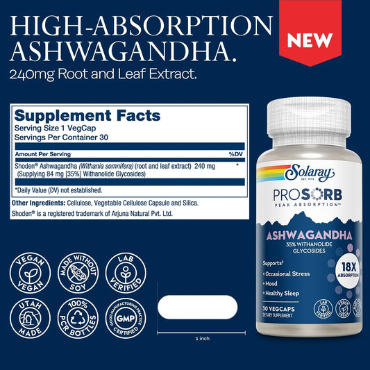 Solaray Ashwagandha And Milk Thistle Supplement Bundle, 18X Absorption Ashwagandha Capsules For Mood Support Plus Milk Thistle Extract, Vegan, 60-Day Guarantee, 30Ct/60Ct