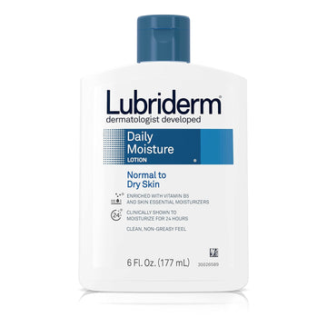 Lubriderm Daily Moisture Hydrating Body and Hand Lotion To Help Moisturize Dry Skin with Pro-Vitamin B5 For Healthy-Looking Skin, Non-Greasy, 6 fl. oz, Pack of 6