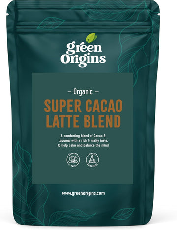 Green Origins Organic Super Cacao Latte Blend To Calm & Balance The Mind | No Added Sugar | Vegan Hot Chocolate Powder | 10 Servings, 150G | Gluten Free, Dairy Free, Kosher