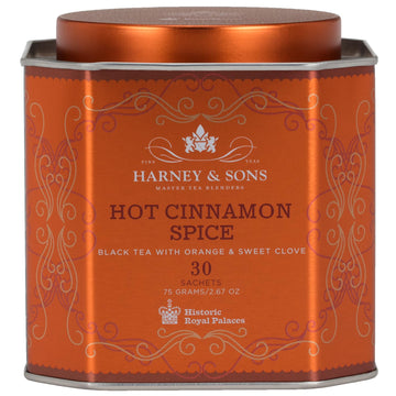 Harney & Sons Hot Cinnamon Spice Tea Tin - Black Tea With Orange & Sweet Clove - 2.67 Ounces, 30 Sachets