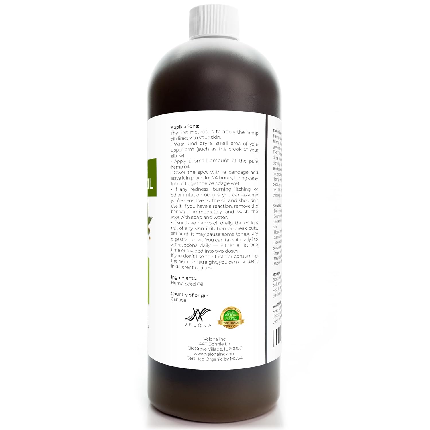 velona Hemp Seed Oil USDA Certified Organic - 32 oz | 100% Pure and Natural Carrier Oil | Unrefined, Cold Pressed | Hair, Body, Face & Skin Care : Grocery & Gourmet Food