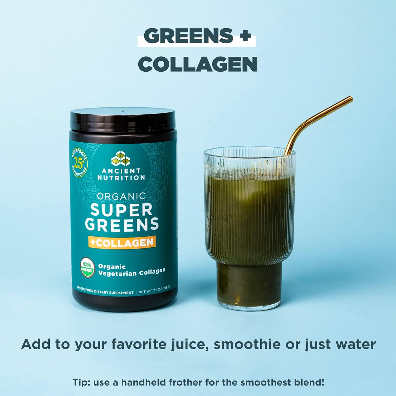 Ancient Nutrition Supergreens Powder, Organic Superfood Powder With Collagen, Made From Real Fruits, Vegetables And Herbs, For Digestive And Energy Support, 25 Servings, 7.5Oz : Health & Household