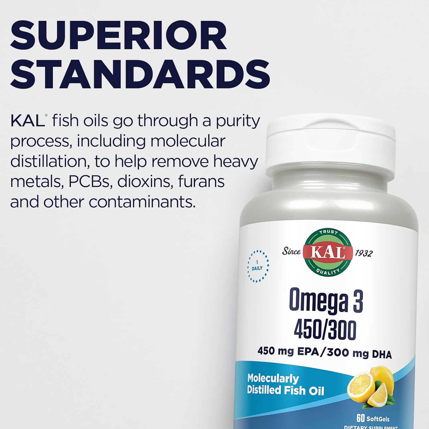 Kal 450/300 1280 Mg Omega 3, Lemon, 60 Count : Health & Household