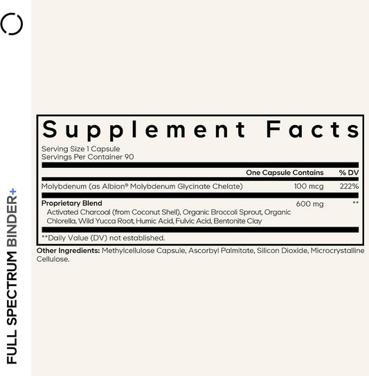 Codeage Binder + Systemic Binder Supplement - Activated Charcoal Pills, Bentonite Clay Mineral Powder, Fulvic & Humic Acids, Molybdenum, Carbon Forms - 90 Capsules
