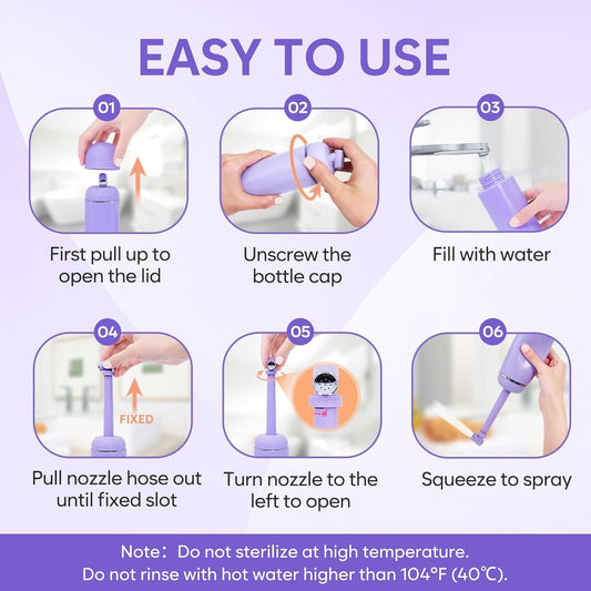 Easy@Home Portable Peri Bottle For Postpartum & Perineal Care: Handheld Bidet Perfect For Personal Hygiene Cleaning & Travel Friendly | 380Ml Leakproof & Convenient Design | Epb-01 Purple