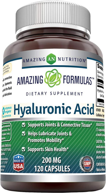 Amazing Formulas Hyaluronic Acid Capsules Supplement- Support Healthy Connective Tissue And Joints - Promote Youthful Healthy Skin (200 Mg, 120 Count)