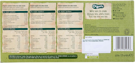 Organix Rice Cake Clouds Variety Pack, Organic Snack, Finger Food, 7+ Months, 40 G (Pack Of 15)