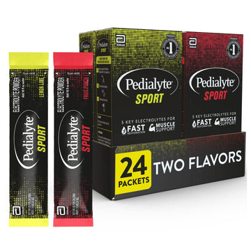Pedialyte Sport Electrolyte Powder, Fast Hydration With 5 Key Electrolytes For Muscle Support Before, During, & After Exercise, 12 Lemon Lime & 12 Fruit Punch, 0.49-Oz Packets (24 Count)