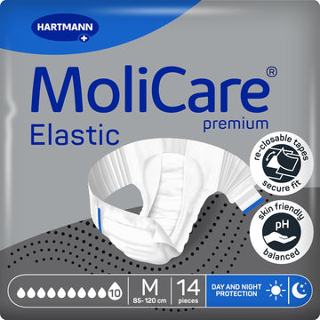 Molicare Premium Elastic Unisex Disposable Slip: Discreet Use For Woman And Men With Incontinence; 10 Drops, Size M, Pack Of 14