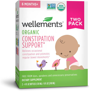 Wellements Organic Baby Constipation Support Relieves Occasional Constipation for Infants & Toddlers, No Harsh Laxatives, USDA Certified Organic, 4 Fl Oz (Pack of 2), 6 Months +