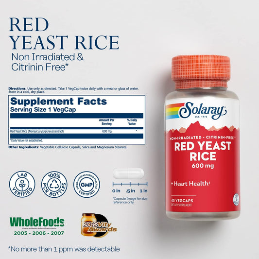 Solaray Red Yeast Rice, 600 Mg, 45 Count