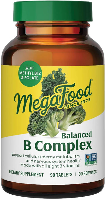 Megafood Balanced B Complex - B Complex Vitamin Supplement, 8 B Vitamins Including Vitamin B6, Vitamin B12, Folate, Biotin & More, Supports Cellular Energy Production, Vegan, Gluten Free - 90 Tablets