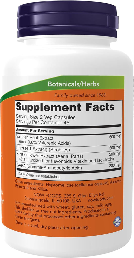 Now Supplements, Sleep With Valerian Root Extract Plus Hops, Passionflower And Gaba, Botanical Sleep Blend*, 90 Veg Capsules