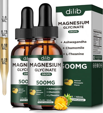 (2 Pack) Magnesium Glycinate Supplement, Magnesium Liquid Drops With Magnesium Glycinate 500Mg Ashwagandha, L - Theanine, Chamomile -Supports Optimal Calm Sleep Vegan