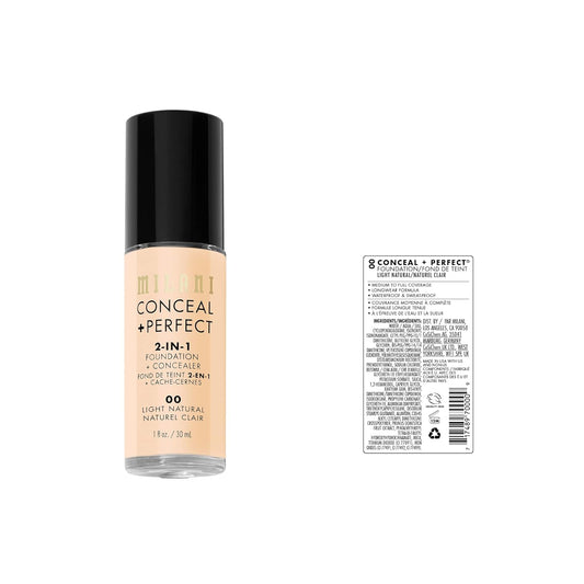 Milani Conceal + Perfect 2-In-1 Foundation + Concealer For A Flawless Complexion, Under Eye Corrector, Cover Redness And Imperfections, Waterproof And Sweatproof - Light Natural