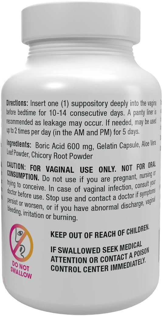 Vh Essentials Boric Acid Plus Vaginal Suppositories, Prebiotic Infused With Soothing Aloe Vera, Ph Support Formula Fights Odor And Promotes Freshness, 600Mg Boric Acid, 30 Count