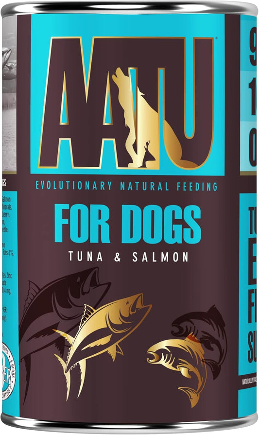 Aatu 90/10 Wet Dog Food In A Tin - Tuna & Salmon (6X400G) - Grain Free Recipe - No Artificial Ingredients - Good For Low Maintenance FeedingWats400