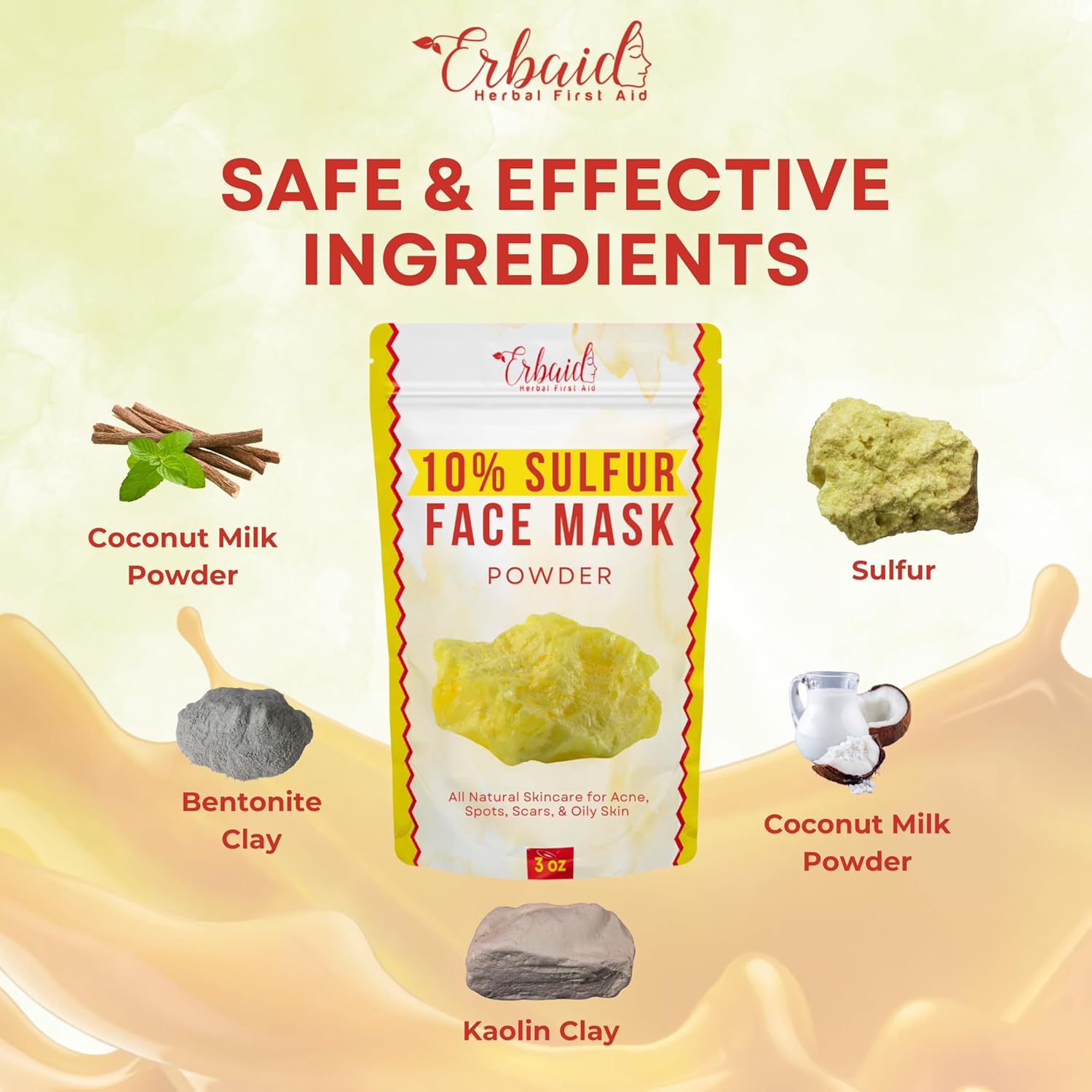 Sulfur Face Mask – All Natural Brightening Facial Clay Mask Powder – Glowing Skincare For Acne, Spots, Scars, Oily Skin – Acne Treatment Absorbs Excess Oil And Unclogs Pores, Made In Usa : Beauty & Personal Care