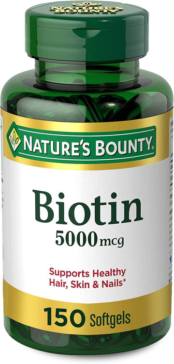 Nature'S Bounty Biotin, Vitamin Supplement, Supports Metabolism For Cellular Energy And Healthy Hair, Skin, And Nails, 5000 Mcg, 150 Softgels