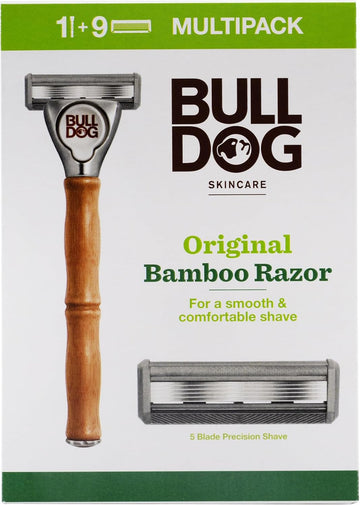 Bulldog Skincare - Original Bamboo Razor Multipack, Smooth Glide Razor Handle Plus 9 Blade Refills For Men