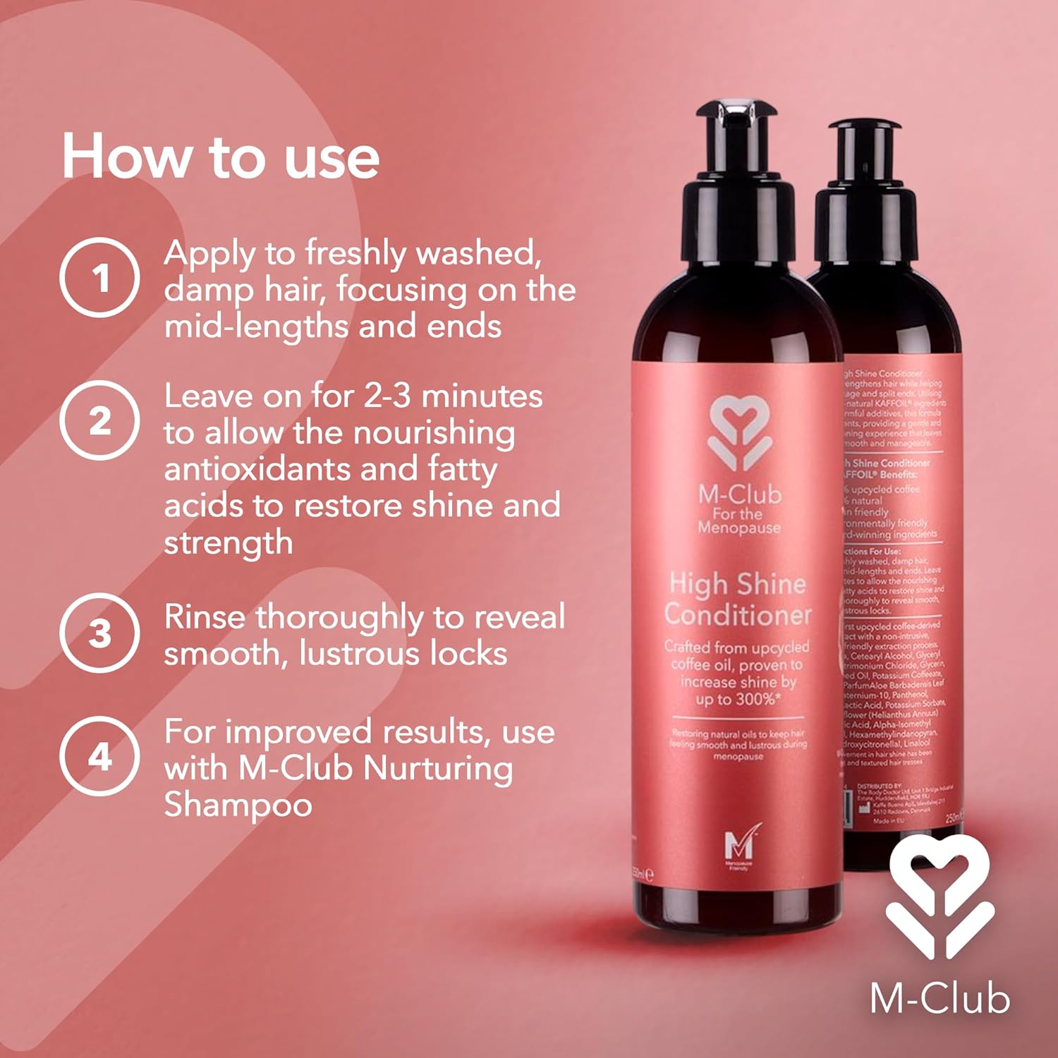 M-Club High Shine Menopause Conditioner – Hair Strengthening & Nourishing to Revilatise Menopausal Hair – Upcycled Coffee Oil for 300% More Shine – Vegan, Anti-Frizz & Eco-Friendly Formula - 2x 250ml : Amazon.co.uk: Beauty