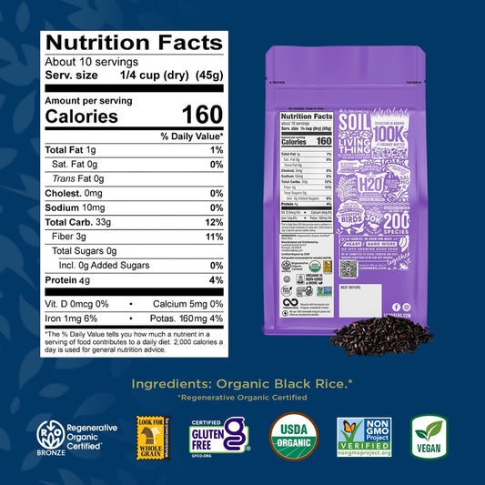 Lundberg Black Pearl Rice, Regenerative Organic Certified, 6-Pack – Full-Bodied Black Rice, Responsibly Grown In California, 16 Oz Ea