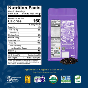 Lundberg Black Pearl Rice, Regenerative Organic Certified β Full-Bodied Black Rice, Responsibly Grown In California, 16 Oz