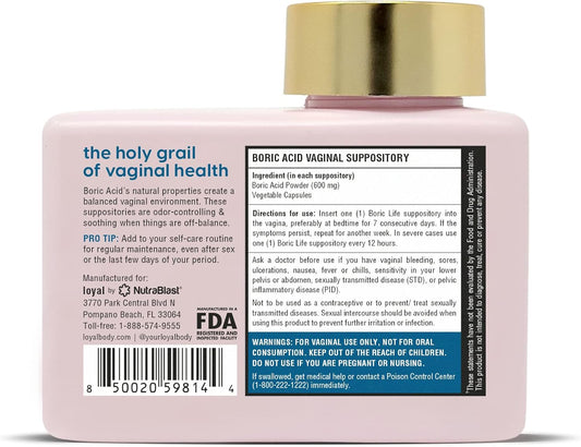 Loyal Boric Life Vaginal Suppositories 600Mg – Supports Odor Control, Vaginal Balance & Freshness – 30 Count, Made In Usa