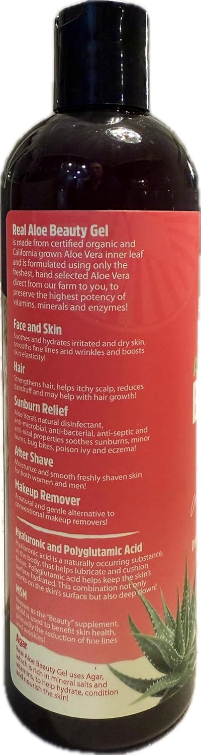 Real Aloe Beauty Gel - California Farm Fresh - Hand Selected Organic Aloe Vera, Vitamin C, Msm, Hyaluronic & Polyglutamic Acid, Agar, Rapid Absorbing, Smoothes & Hydrates (12 Fl Oz) : Beauty & Personal Care