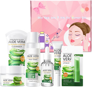 Skincare Gift Set Women - Skin Care Sets & Kits - Pamper Gifts For Women - Gift Set For Hydrating Refreshing Face (6Pcs Aloe Vera)