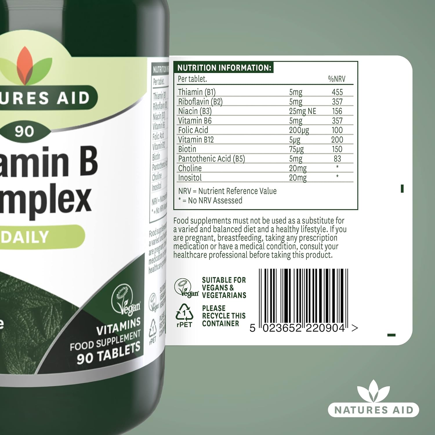Natures Aid Vitamin B Complex 90 Tablets – High Potency – Supports Energy Metabolism, Nervous System, Brain & Immune Function – Vegan, Gluten Free, Non-GMO – Overall Wellbeing Supplement : Amazon.co.uk: Health & Personal Care