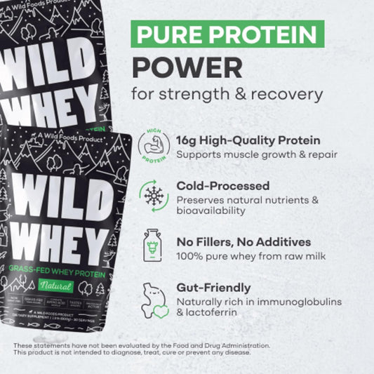 Wild Whey Grass-Fed Protein, Nondenatured Low Carb Cold Process, Gmo-Free, Gluten-Free, Rbgh-Free, Keto, Made In U.S.A, 112 Servings, 1792G Protein, Natural 5 Lb