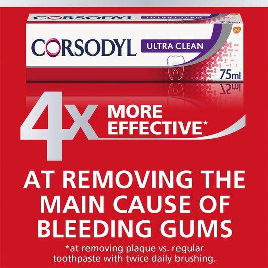 Corsodyl Gum Care Ultra Clean Toothpaste And Toothbrush Bundle: 3X Corsodyl Ultra Clean Toothpaste 75Ml & 1X Daily Toothbrush Soft