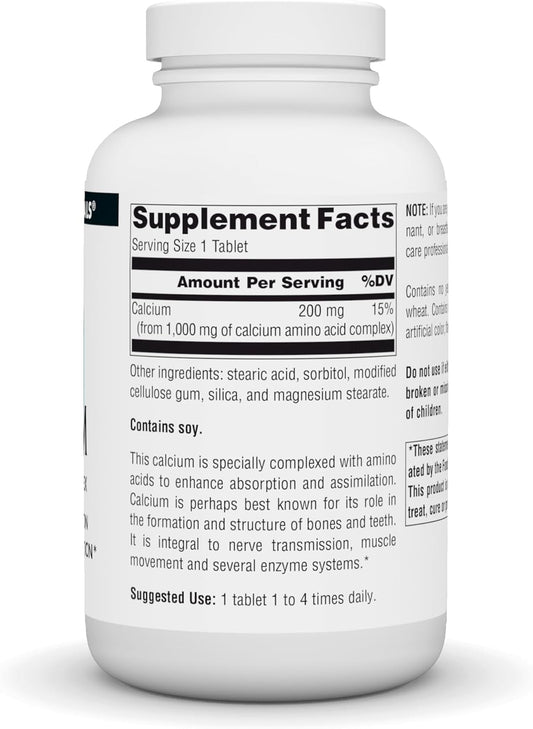 Source Naturals Calcium, Amino Acid Complex- Enhanced Absorption & Supports Bone Formation* - 250 Tablets