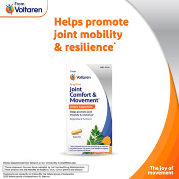 Voltaren Joint Comfort And Movement Dietary Supplement From Voltaren, With Boswellia And Turmeric For Joint Support, Movement And Flexibility β 30 Count Bottle