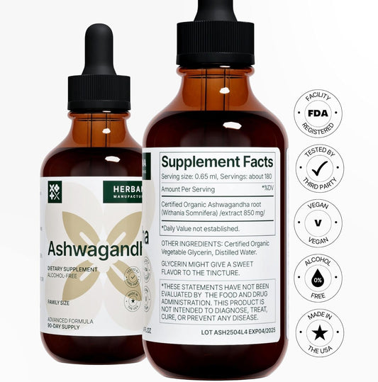 Ashwagandha 4 Oz Liquid Extract - Herbal Supplement - Natural Stress Relief | Mood Booster | Sleep & Calming Support Tincture - Withania Somnifera Drops - High Potency - 90-Day Supply