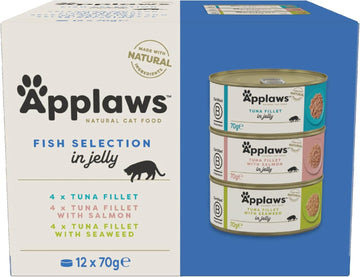 Applaws Natural Wet Adult Cat Food, Fish Selection In Jelly 70G Tin (Pack Of 12)1050Ml-A