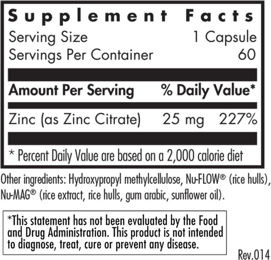 Allergy Research Group - Zinc Citrate 25 Mg - Immune, Mood, Bone Suppo