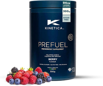 Kinetica Sports Prefuel Pre Workout -Berry Flavour | 5.8G Amino Acids Blend, 2.25G Bcaa'S & 92Mg Caffeine/Serve, 30 Servings/300G| With Essential Vitamins, Minerals|Supports Performance & Energy Boost