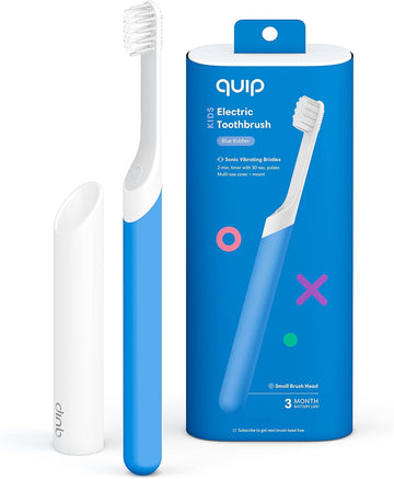 Quip Sonic Toothbrush For Kids - Timed Electric Toothbrush With Small Replaceable Brush Head - Soft Bristles, Rubber Handle, 3 Month Battery Life - Travel Toothbrush - Blue