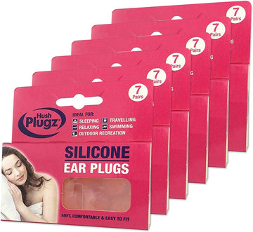 Hush 7 Pairs Plugz Silicone Earplugs - Pack Of 7 (6 Packs)
