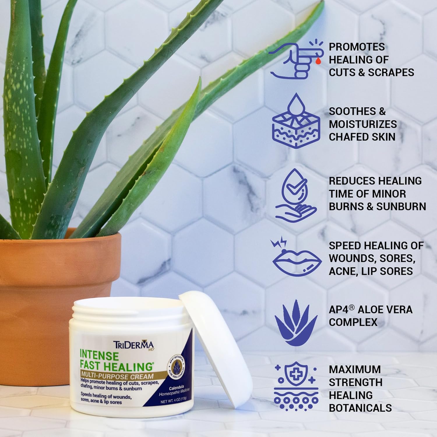 Triderma Intense Fast Healing Cream, Decreases Healing Time For Minor Irritations, Rashes, Scrapes, Cuts 4 Ounces : Therapeutic Skin Care Products : Health & Household