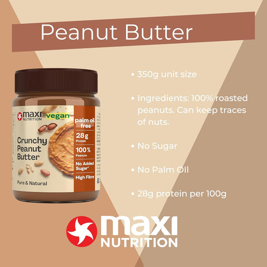 Maxinutrition Crunchy Peanut Butter, 350 G, 100% Peanuts, No Sugar, High In Protein, No Palm Oil