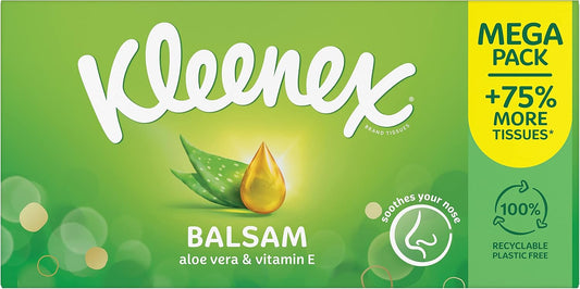 Kleenex® Balsam Tissues, Mega Pack - 1,344 Sheets (12 Boxes X 112 Sheets) - Balm Tissues Protect And Soothe Your Nose When You'Ve Got A Cold - Balmcare® With Aloe Vera, Vitamin E And Calendula