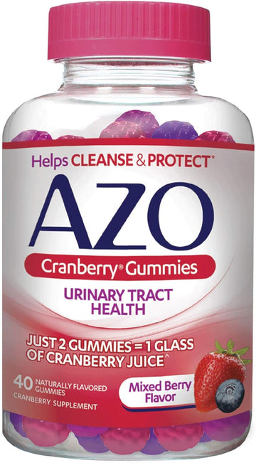 Azo Cranberry Urinary Tract Health Gummies Dietary Supplement 2 Gummies = Glass Cranberry Juice Helps Cleanse Protect Natural Mixed Berry Flavor Gummies, Non-Gmo, 40 Count