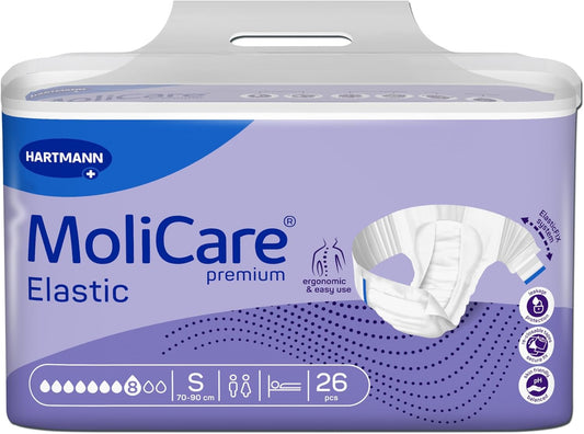 MolicareĀ® Premium Elastic Slip ā 8 Drops Absorption | All-Round Leakage Protection, Ergonomic & Fast Handling With Elasticated Panels | Size S, Pack Of 26