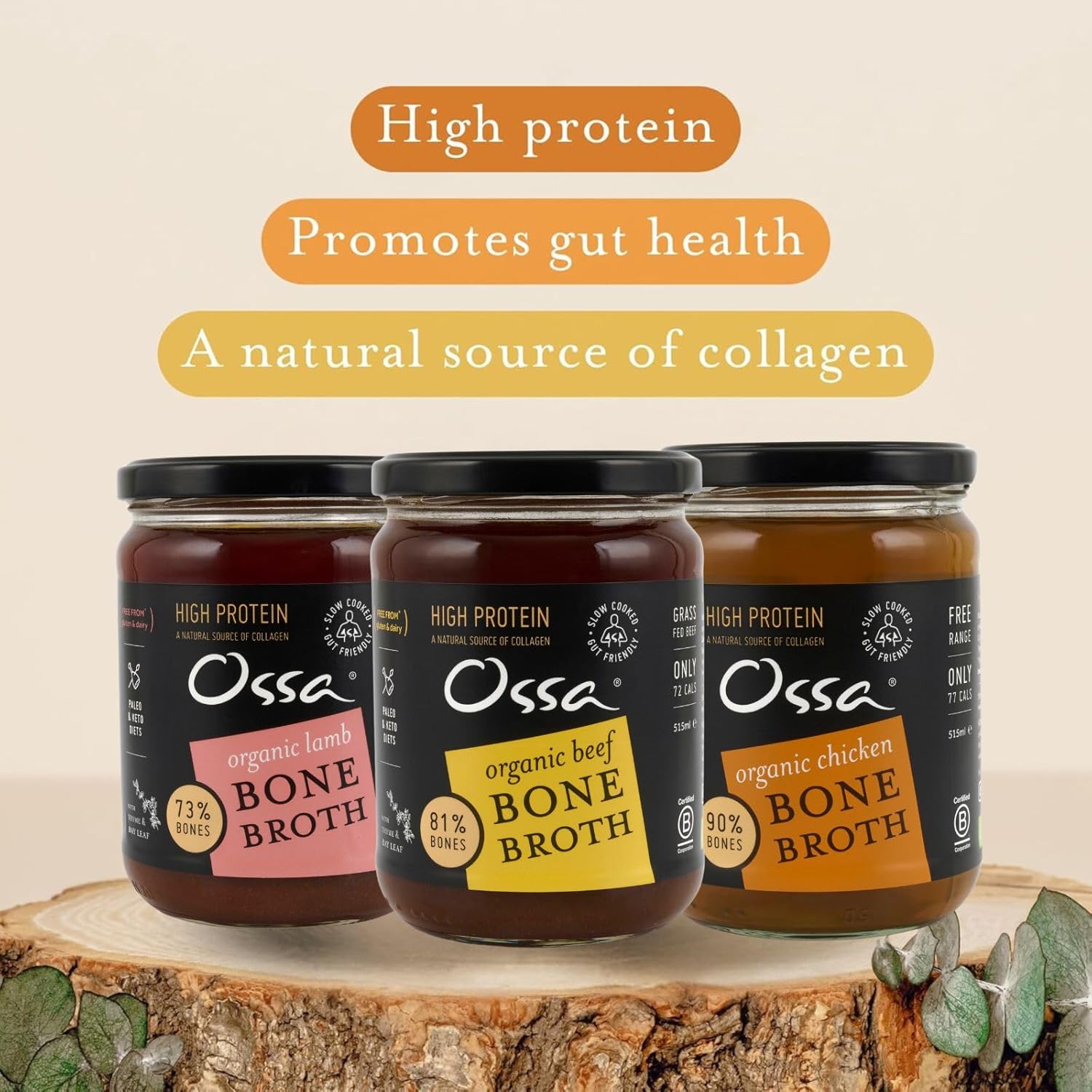 Ossa Bone Broth β Lamb, 100% Natural & High Protein | Gut Health & Digestion Support | Keto & Paleo Friendly | Preservative-Free | 515ml (Pack of 6) : Amazon.co.uk: Grocery