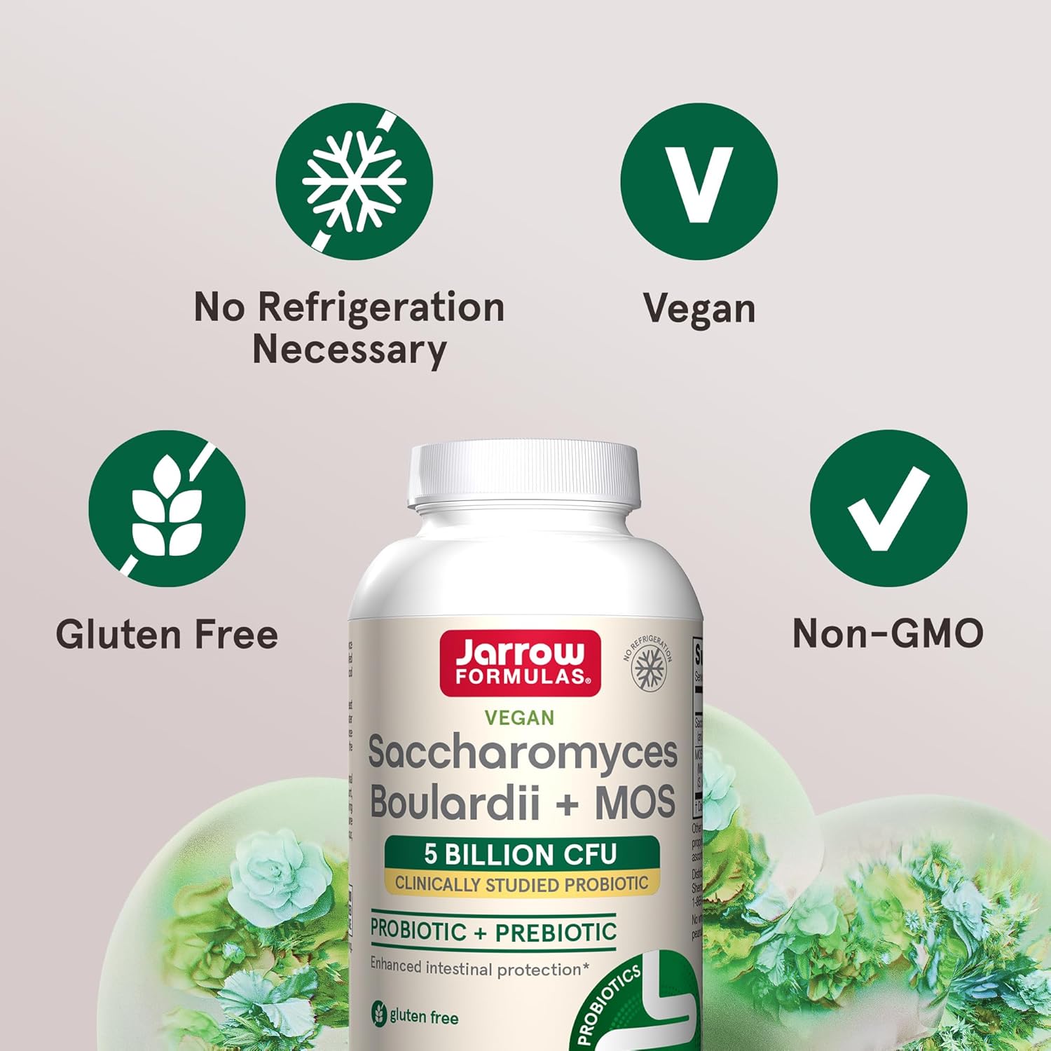 Jarrow Formulas Saccharomyces Boulardii Probiotics + Mos 5 Billion Cfu Probiotic Yeast For Intestinal Health Support, Gut Health Supplements For Women And Men, 90 Veggie Capsules, 90 Day Supply : Health & Household